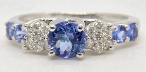 14k White Gold Tanzanite & Diamond Right Hand Ring Estate Gemstone Purple Size 4 - Picture 1 of 7