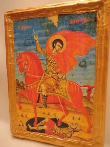 Heiliger Demeter Agios Dimitrios seltene byzantinische griechisch-orthodoxe Holzikone Balkan - Bild 1 von 9