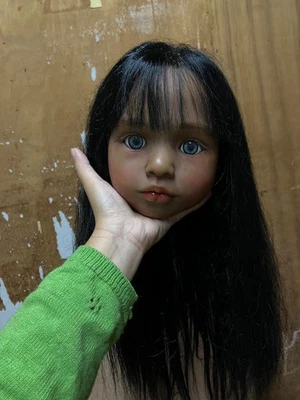 40in Painted Reborn Doll Kit Cloth Body Parts Dark Skin Girl Toddler Rooted Hair - Image 1 of 2