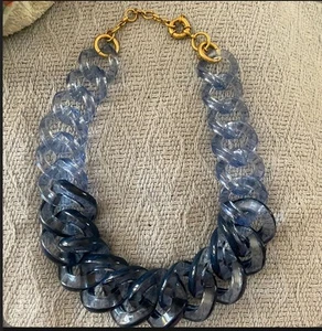J Crew Made In Italy Blue Lucite Chain Chunky Link Collar Necklace - Picture 1 of 1