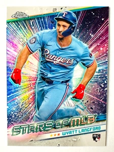 2024 Topps Chrome Wyatt Langford Stars of MLB RC Rifrattore Rangers Rookie! - Foto 1 di 3