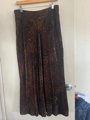 Ralph Lauren Sz 10 Brown Subtle Paisley Swirl Rayon Silk Velvet Lined Maxi Skirt - Image 1 of 4
