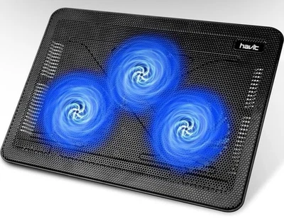 Laptop Cooling Pad with 3 Quiet Fans & Dual USB Ports – Black/Blue - Image 1 of 4