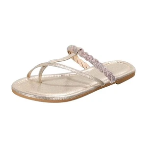 Damen-Sandale Fersenriemen flach offene Zehenpartie Flip-Flop goldfarben metallic US 10 - Bild 1 von 8