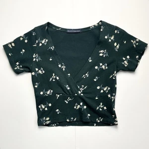 Brandy Melville Amara Green Floral Print Wrap Cropped Top O/S. - Picture 1 of 9