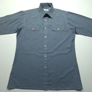 VTG Oleg Cassini Mens Medium Blue Gray Gingham Check 90s Retro Business Casual M - Picture 1 of 18