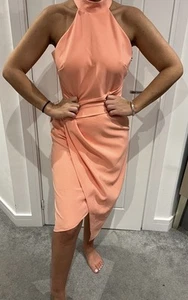 LIPSY DRESS SIZE 18 CORAL ASYMETRIC HEM BODYCON HALTERNECK BRAND NEW WITH TAGS - Picture 1 of 4