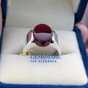 Blood Red Yemeni Aqeeq, 925 Sterling Silver Natural Agate Men's Ring, Shia Ring - Picture 1 of 3