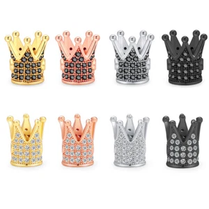 Charms Micro Pave Cubic Zirconia Crown Spacer Beads For Jewelry Making Bracelets - Picture 1 of 13