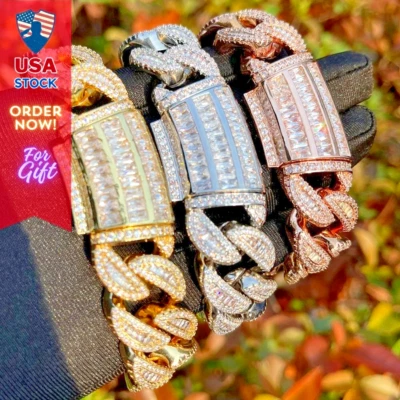 Brazalete de eslabones cubanos baguette helados 24k para hombre chapado en oro real regalo de hip hop nuevo Foto 1 de 4