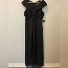 Adrianna Papell NWT Formal Black Portrait Collar Chiffon Beaded Long Gown Size 8
