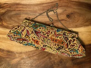 Antique Fall Leaf Handbag Handmade Clutch Purse Beaded Sequined Evening INDIA - Picture 1 of 5