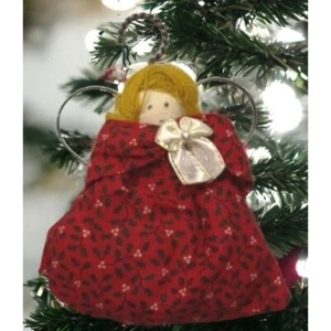 Vestido floral hecho a mano de tela ángel árbol de Navidad adorno navideño 4" de alto - Imagen 1 de 8