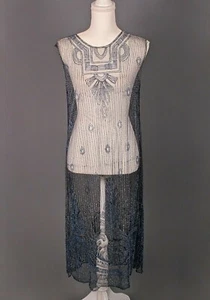 Vestido De Colección Para Mujer Años 20 Malla Azul Cuentas Cintura Caída Aleta Talla S 1920s Art Deco - Imagen 1 de 10