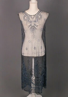 Vestido De Colección Para Mujer Años 20 Malla Azul Cuentas Cintura Caída Aleta Talla S 1920s Art Deco Foto 1 de 4