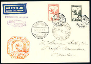1932 Hungary Zeppelin Postcard | 9. Südamerikafahrt with Airmail Stamps