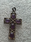 Cross pendant religious silver purple Amethyst Vintage silver Orthodox Christian
