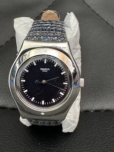 Swatch SEAFLASH Irony Midsized Women's Silver Steel Blue Textile Leather YLS194 - Picture 1 of 6