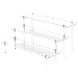 Acrylic Display Risers,Clear Display Risers Stand Small Mini Shelf 3 Tiered - Picture 1 of 7
