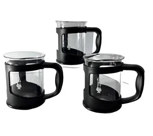 BIALETTI Beaker Glass Coffee / Expresso Mugs, 6 oz., Clear and Black, Set of 3 - Picture 1 of 4