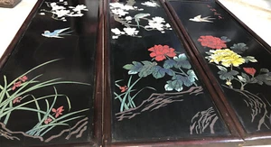 Vintage Asian Birds Lacquer Wood Wall Hanging Plaque Panel Large - Picture 1 of 12