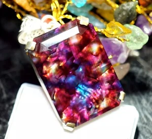 Emerald Cut 97.30 Ct Natural Ammolite Pendant 925 Solid Silver Loose Gemstone - Picture 1 of 6