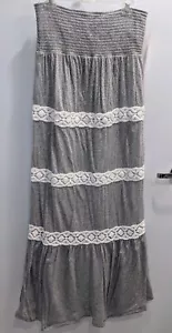 NEW$228 JUICY COUTURE Dress L Smocked Long Maxi Cozy Crochet Modal Gray White LG - Picture 1 of 10