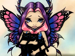 Jasmine Beckett Griffith - Gothic Fairy Wall Tile 'My 3 Kitties' artwork. - Picture 1 of 4