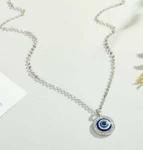 Evil Eye Hamsa Lucky Turkish Charm Pendant Necklace Chain Gold/Silver - Picture 1 of 2