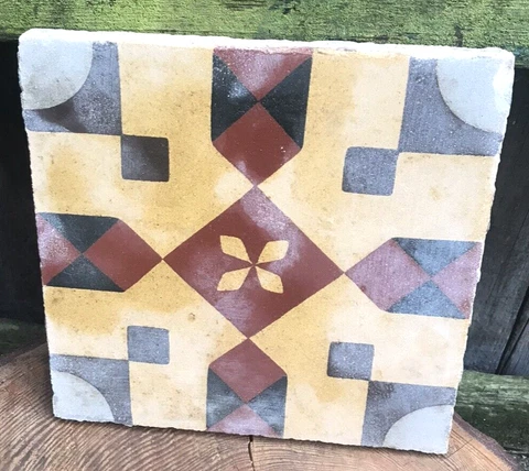 Vintage Moroccan FLOOR TILE tin glaze wall plaque arts crafts 8" wide. encaustic Cover