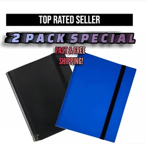 (2) PACK - 360 Pocket Trading Card Binder Side Loading Elastic 9 | BLACK & BLUE - Picture 1 of 9