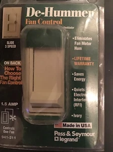SLIDE FAN SPEED CONTROL DE-HUMMER PASS AND SEYMOUR LIGHT ALMOND 1.5A - Picture 1 of 2