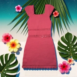 American Eagle Coral Crochet Dress NWT (medium) Boho Beach - Picture 1 of 6
