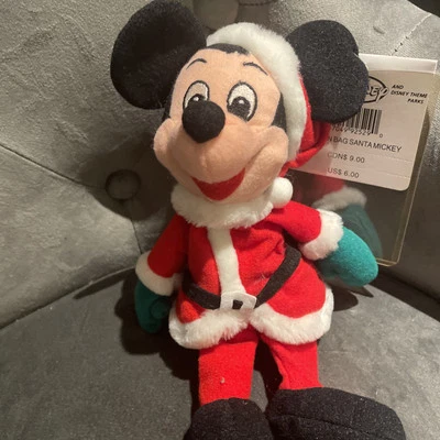 Disney Store Santa Mickey Christmas Mini Bean Bag Plush New With Tags 7" Vintage - Image 1 of 4