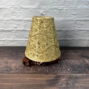 Vintage Ivory and Gold Beaded Embroidered Conical Shape Clip On Lamp Shade - Picture 1 of 7