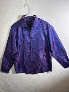 Barry.Wang Dress Shirt Size Large Mens Paisley Flower Woven Silk Regular Fit - Picture 1 of 7