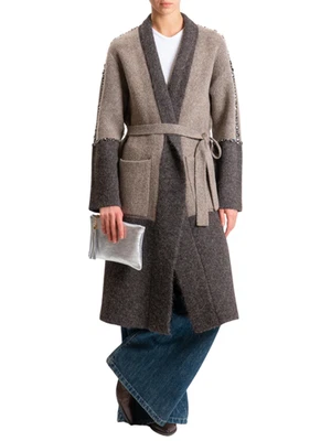 Vicolo cappotto in maglia colorblock con dettagli gioiello marrone tortora - Immagine 1 di 3