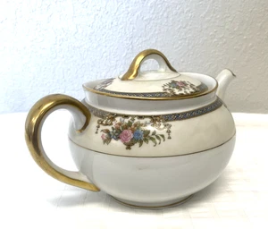 Teiera porcellana Noritake Portland 4,5" Nippon rose rosa rotoli blu bordo oro - Foto 1 di 14