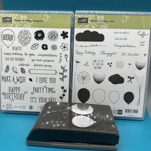 Stampin Up Happy Birthday & Balloon Celebration Cling Stamp Set Matching Punch - Picture 1 of 10