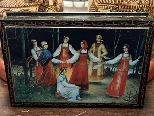 Boyarinoff Russian Lacquer Trinket Tea Box Collectible Dancing Girls 4x5.5" - Picture 1 of 22