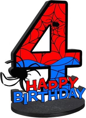 Decoración de madera número 4 cumpleaños con tema Spiderman Foto 1 de 4