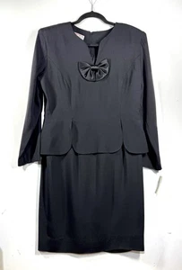 Vestido Vaina Negro Vintage Nuevo con Etiquetas Talbots Albert Nipon Petites Manga Larga Talla 12P - Imagen 1 de 14