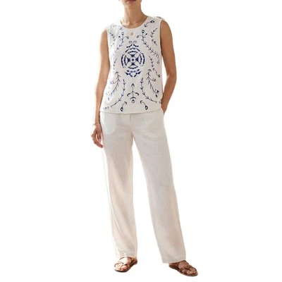 Top Tory Burch de lino bordado sin mangas blanco talla 10 Foto 1 de 4