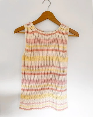 Suéter sin mangas de algodón grueso a rayas pastel vintage Liz Claiborne con M rosa Foto 1 de 4