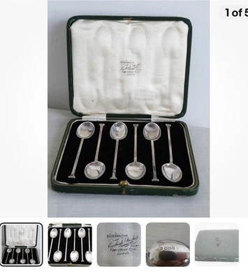 Antiguo Art Deco seis cucharas de té de plata en caja - Sheffield 1925 con sello Foto 1 de 2