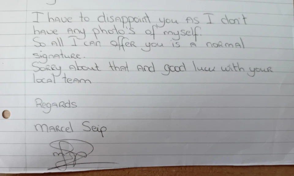 ORIGINAL AUTOGRAPH MARCEL SEIP Dutch Footballer, Plymouth - Image 1 of 1