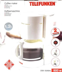 Kaffeemaschine Telefunken 1,2 L 12 Tassen 800 Watt weiss Glaskanne Schwenkfilter - Bild 1 von 1
