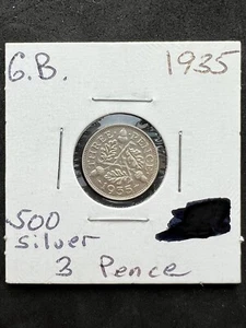 1935 GB GREAT BRITAIN .500 SILVER THREE PENCE**High Grade**Combined Shipping** - Picture 1 of 4
