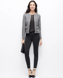 Ann Taylor - GRANDE Chaqueta Gris Ahumado Lana Hervida Cremallera Bolsillo Frontal $179.00 - Imagen 1 de 8