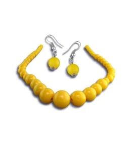 Graduated Yellow Bead Necklace Dangling Fashion Set-BA207 - Picture 1 of 1